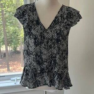 Parker Ruffle Sleeveless Black & White Blouse, Size Small, NWT
